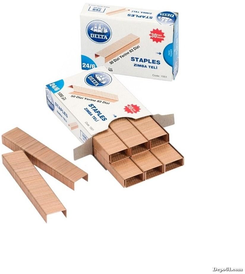 علبة دبابيس مكتبية لدباسة الورق مقاس 24-6 مللي  من دلتا ، 1000 قطعة، نحاسي