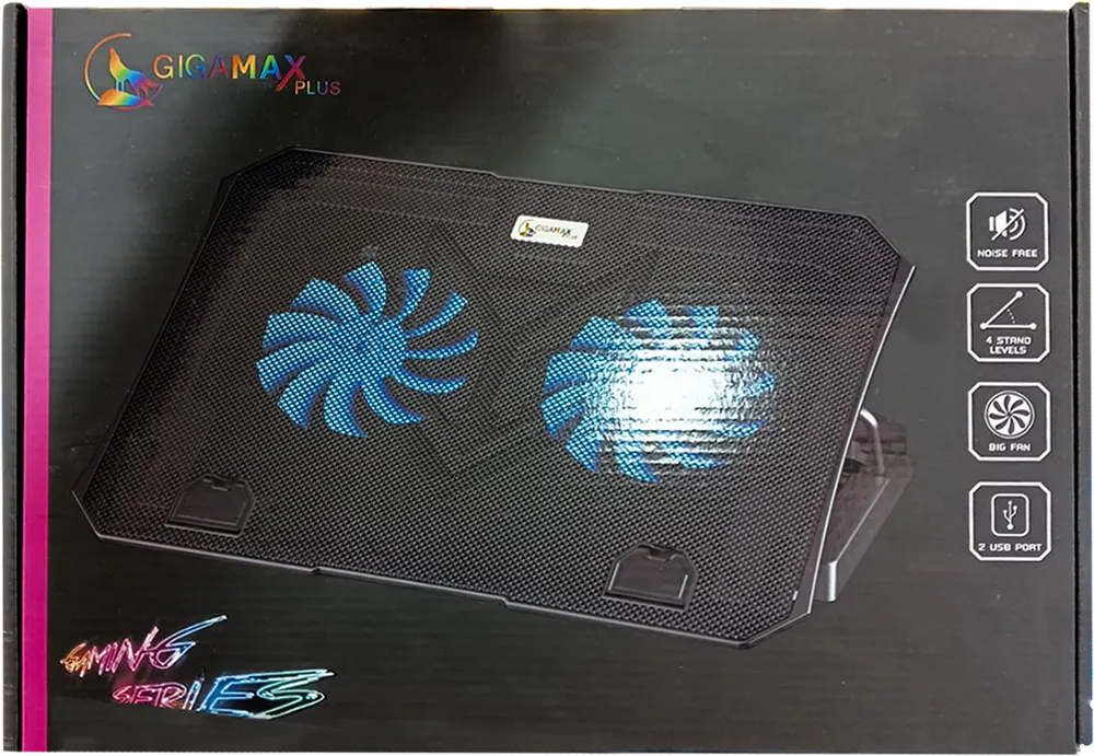 مروحة تبريد لاب توب جيجا ماكس بلس حتى 15.6 بوصة، 2 مروحة، أسود، GM-88