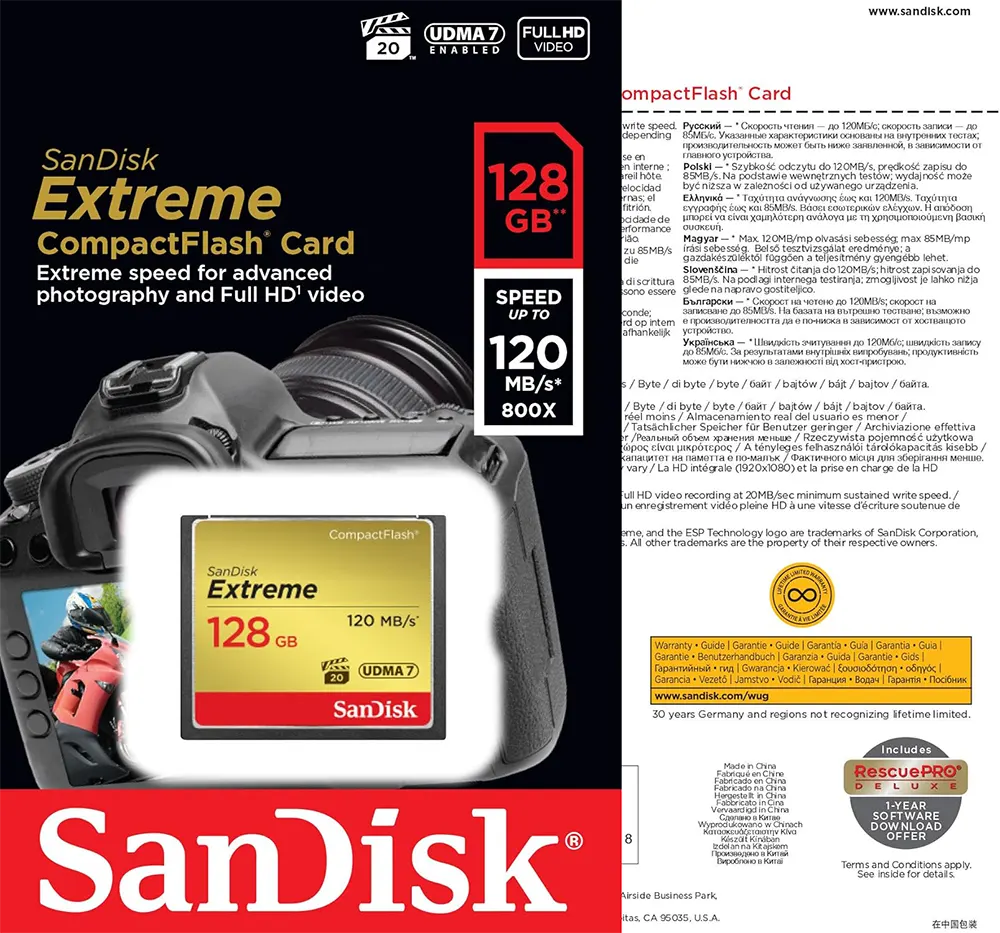 بطاقة ذاكرة سانديسك إيكستريم كومباكت، microSD، سعة 128 جيجابايت، SDCFXSB-128G-G46