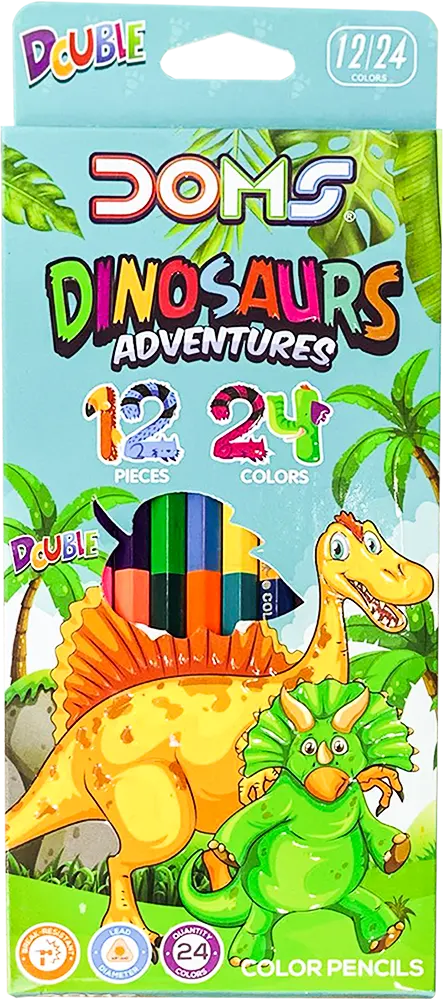 علبة ألوان خشب دومز ، مجموعة 24 لون، 12 قلم طويل وجههين، ألوان متعددة ،DM18818-D24