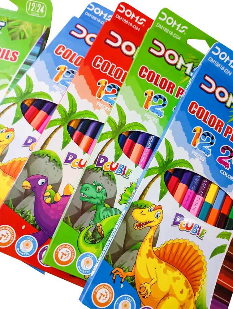 علبة ألوان خشب دومز ، مجموعة 24 لون، 12 قلم طويل وجههين، ألوان متعددة ،DM18818-D24