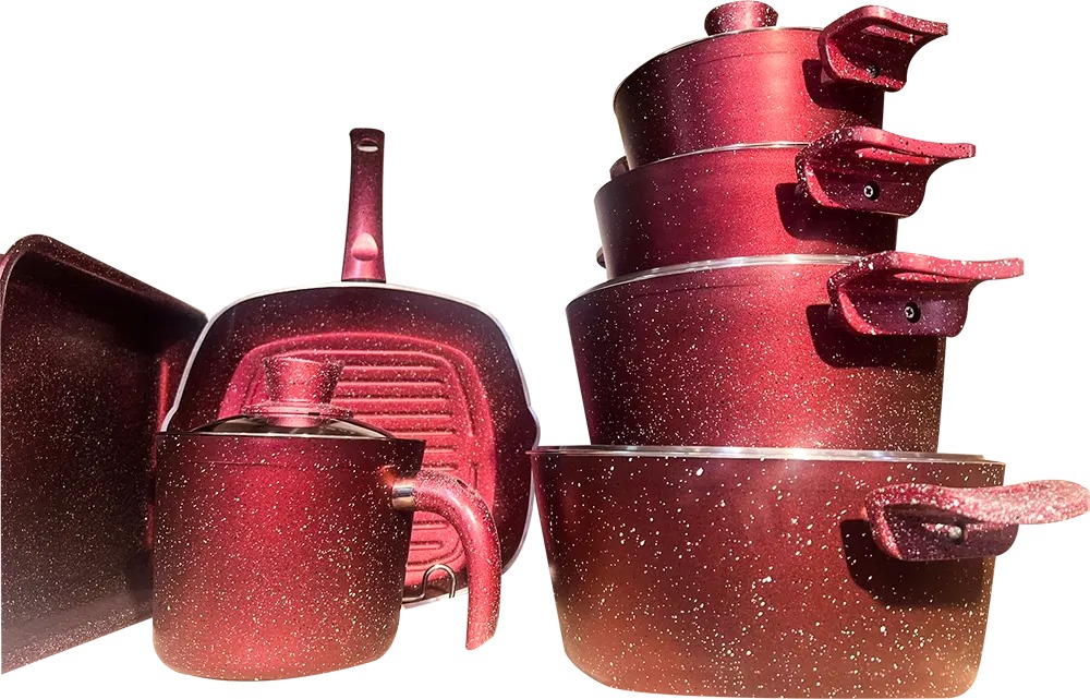 طقم حلل جرانيت مدور من جلوري بلو،12 قطع ، أحمر