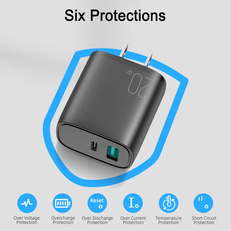 شاحن جوي روم سريع 2 مخرج , بقدره 20 وات , من تايب سي الي لايتيننج , اسود , L-QP2011