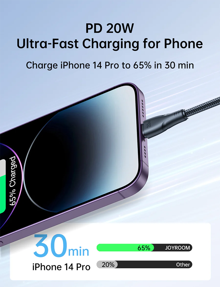 كابل شحن سريع من جوي روم ,  يو اس بي- ايه الي لايتنينج ,2.4  أمبير ,1.2  متر , اسود , S-UL012A11