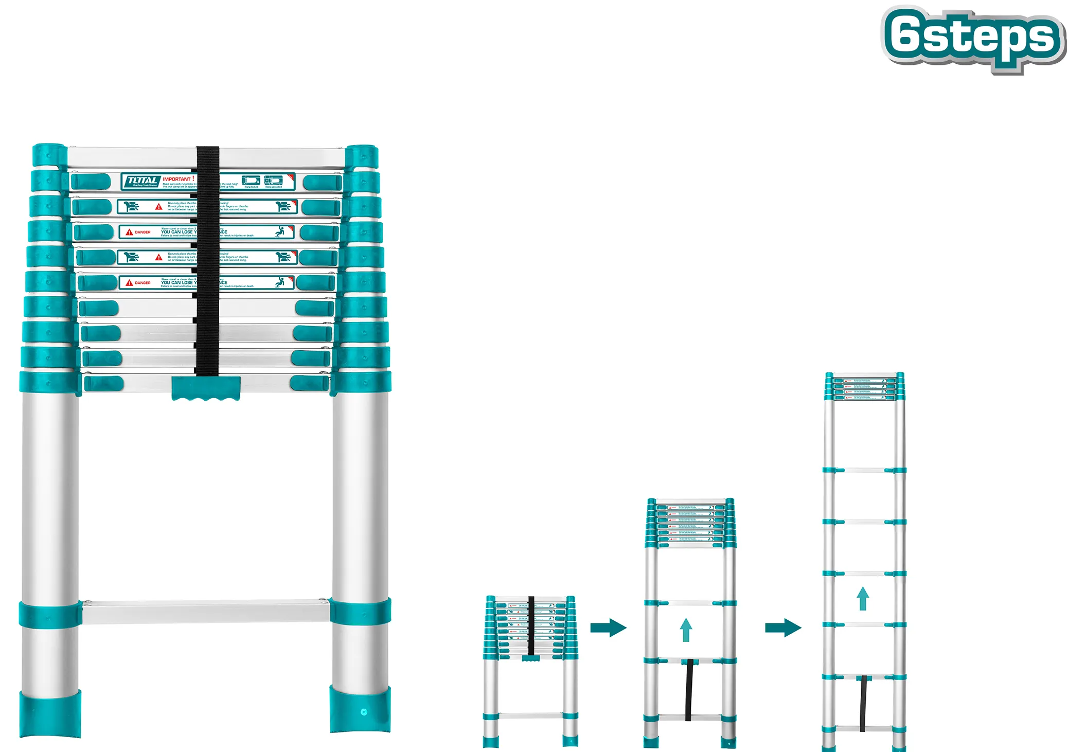 سلم تلسكوبي توتال تولز ، 2 متر، 6 درجة، أزرق، THLAD-08061