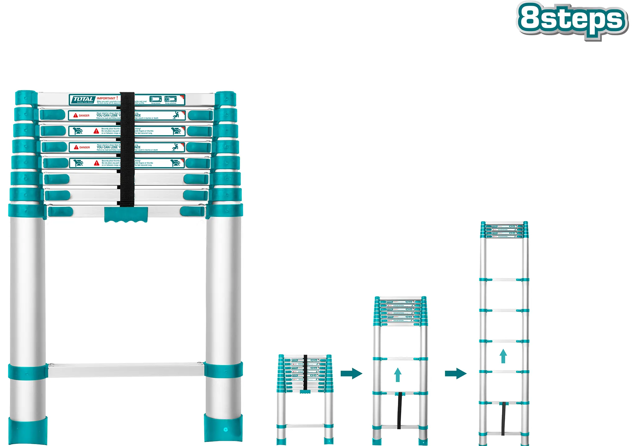 سلم تلسكوبي توتال تولز ، 2.6 متر، 8 درجة، أزرق،THLAD-08081