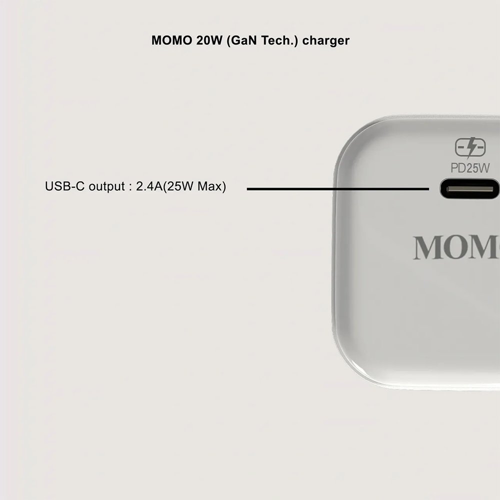 شاحن مومو ميني شحن سريع ، خاصية جان تيربو ، يو اس بي- سي، 25 وات ، ابيض ، MO-066605