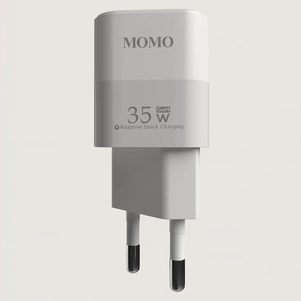 شاحن مومو ميني شحن سريع ، PD تيربو جان ، منفذ USB-C مزدوج، 35 واط ، أبيض، MO-066604