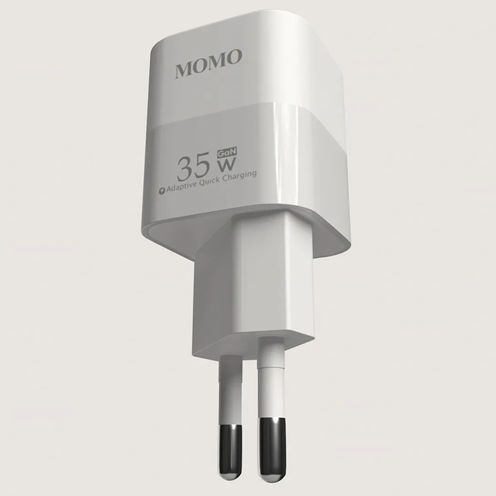 شاحن مومو ميني شحن سريع ، PD تيربو جان ، منفذ USB-C مزدوج، 35 واط ، أبيض، MO-066604