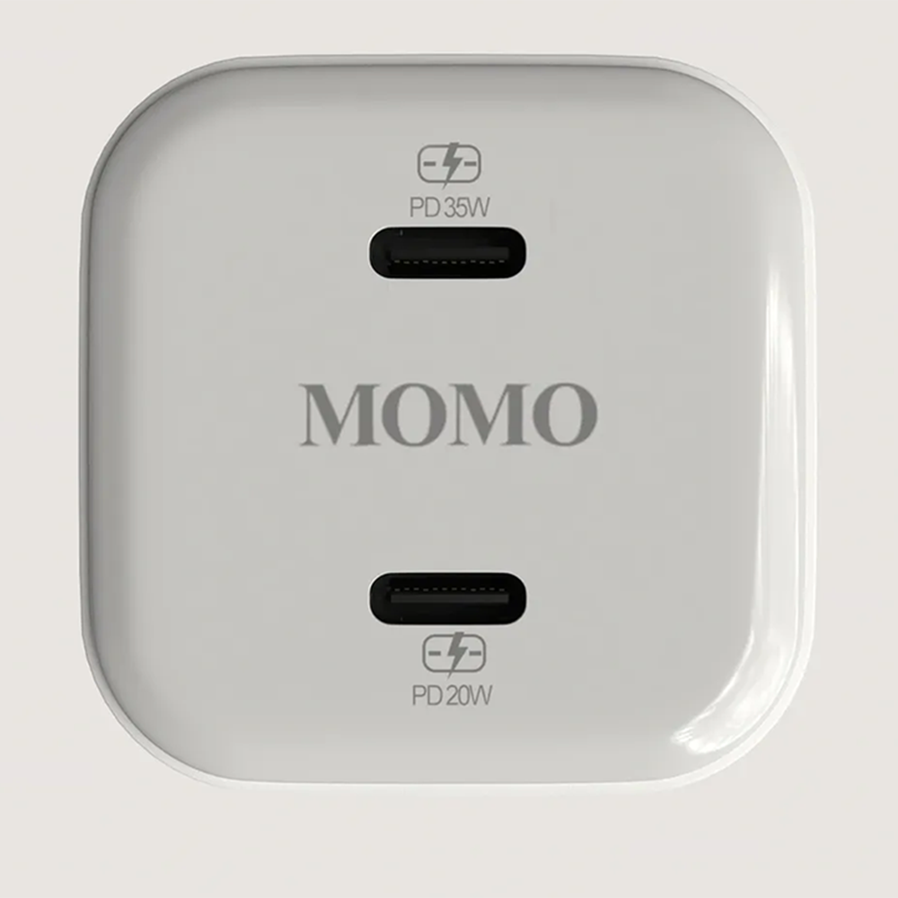 شاحن مومو ميني شحن سريع ، PD تيربو جان ، منفذ USB-C مزدوج، 35 واط ، أبيض، MO-066604