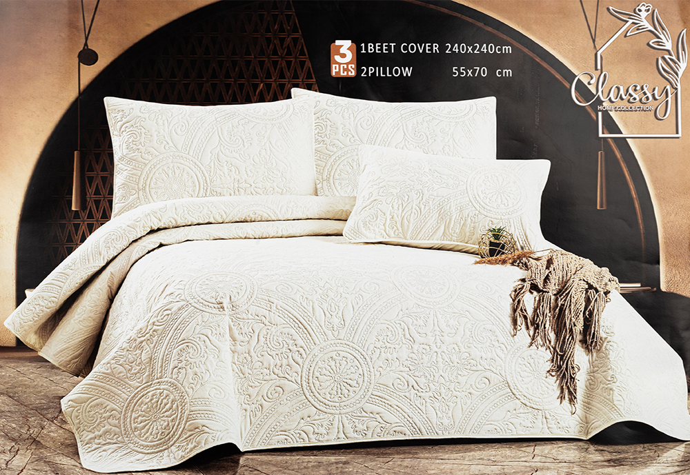 كوفرتة سرير كلاس سادة ، مقاس 240*240 سم ، 3 قطع ، منجدة  ، كابتونيه ، متعدد الألوان
