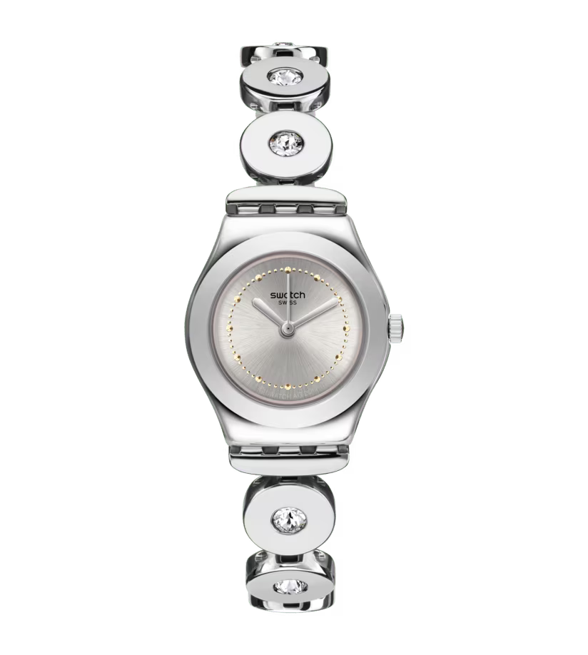 ساعة سواتش النسائية ، عقارب بتصميم دائري ، سوار ستانلس ستيل ، سيلفر ، YSS317G