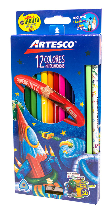 علبة ألوان  خشب  أرتيسكو، مجموعة 12  لون  طويل ببراية، ألوان متعد ة  3333