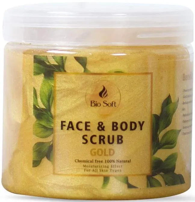 مقشر الوجه والجسم بايو سوفت بالذهب لجميع انواع البشره، 500 مل .