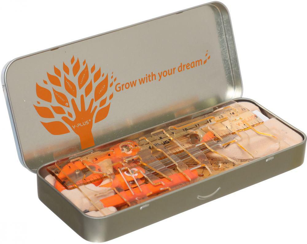 طقم أدوات هندسية  بلاستيك من  واي بلس، 9 قطع،  علبة معدن، برتقالي S1402