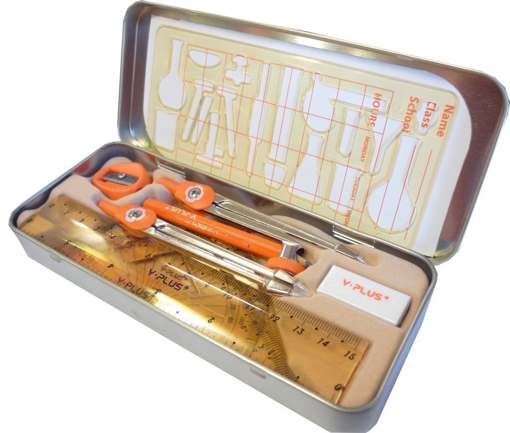 طقم أدوات هندسية  بلاستيك من  واي بلس، 9 قطع،  علبة معدن، برتقالي S1402