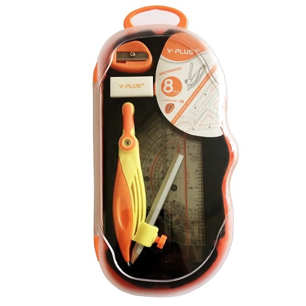 طقم أدوات هندسية  بلاستيك من  واي بلس، 8 قطع، علبة بلاستيك، برتقالي  MS190200