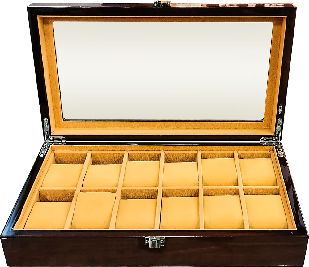 منظم ساعات خشبي سعة 12 ساعة، غطاء شفاف، بني