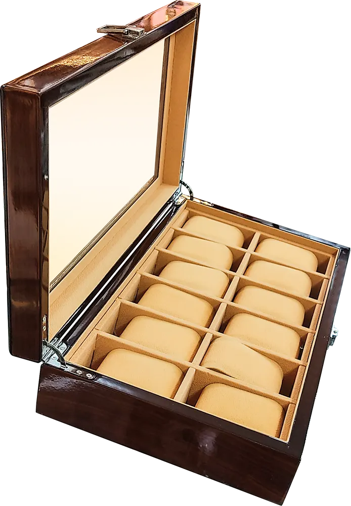 منظم ساعات خشبي سعة 12 ساعة، غطاء شفاف، بني