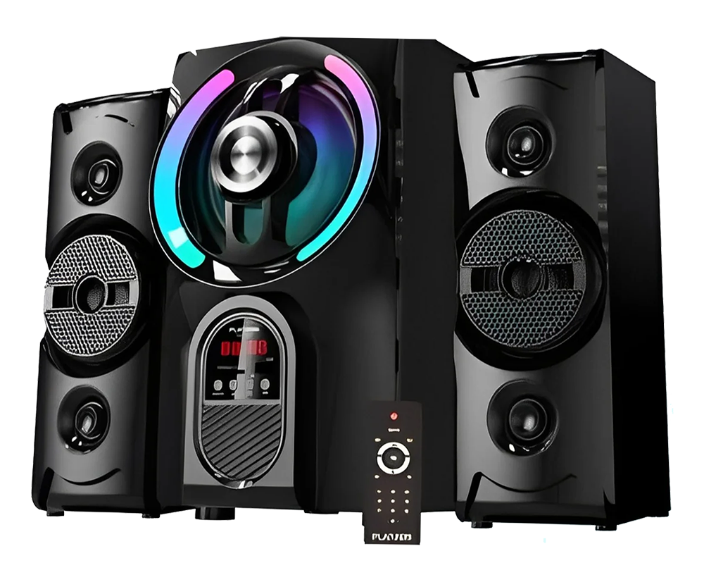 سماعات صب بلاتينيوم ، بلوتوث 2*1 ، ألوان RGB، شاشة LED ، مع جهاز تحكم عن بعد، أسود ، AH-6050