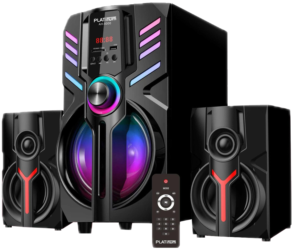 سماعات صب بلاتينيوم 2*1 ، بلوتوث ، ألوان RGB ، شاشة LED ، مع جهاز تحكم عن بعد، أسود ، AH-5000