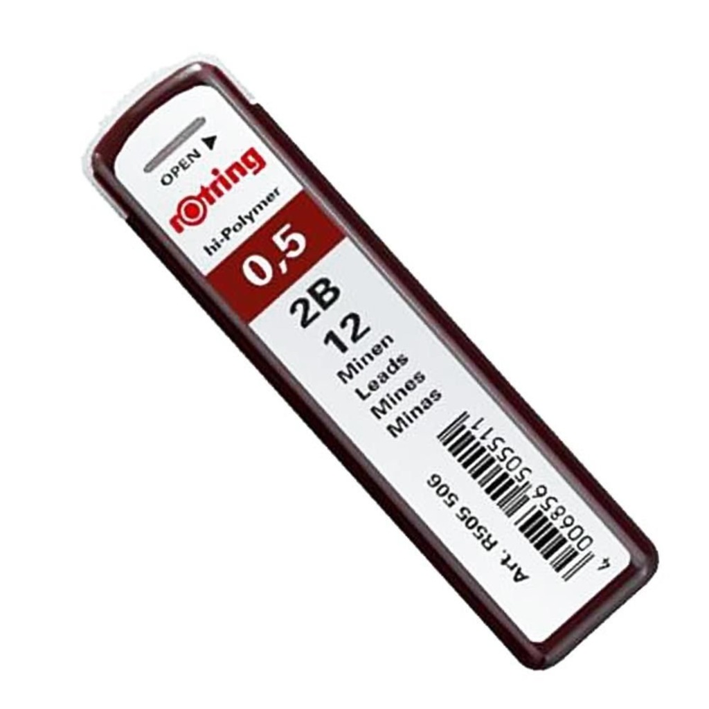 سنون قلم رصاص روترنج 2B تيكي بوليمر ، 0.5 ملم، 12سن ، رصاصي