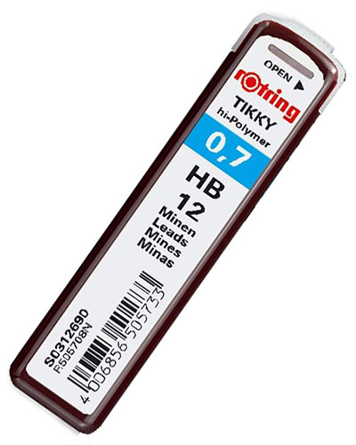 سنون قلم رصاص روترنج HB تيكي بوليمر ، 0.7 ملم، 12سن ، رصاصي