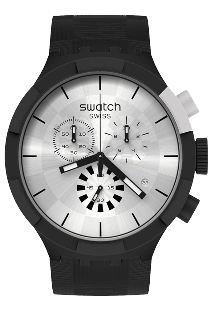 ساعة يد اسواتش السويسرية ، عقارب ، سوار سليكون ، أسود ،SB02B404