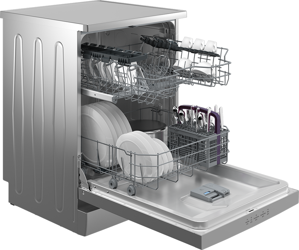 Beko Dishwasher 14 Place Settings, 60 cm, 5 Programs, Half Load, Intensive Clean, Steam Polishing, Silver, DFN15420S