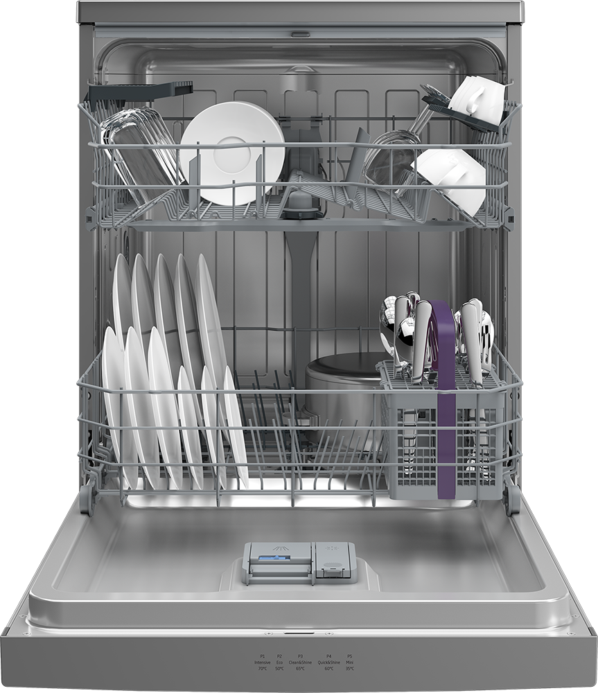 Beko Dishwasher 14 Place Settings, 60 cm, 5 Programs, Half Load, Intensive Clean, Steam Polishing, Silver, DFN15420S