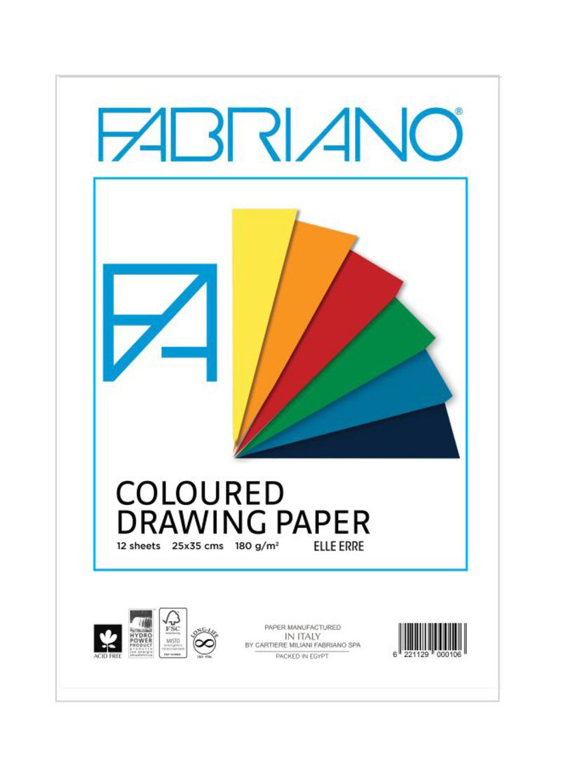 اسكتش رسم فبريانو، مقاس 25*35 سم ، 12 ورقة، ورق أبيض، ألوان متداخلة
