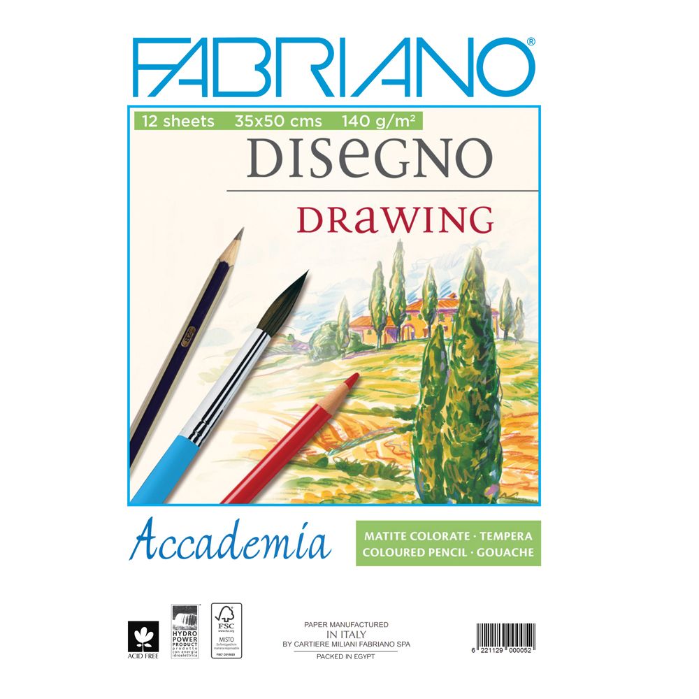 اسكتش رسم فبريانو، مقاس  35*50 سم ، 12 ورقة، ورق أبيض، ألوان متداخلة