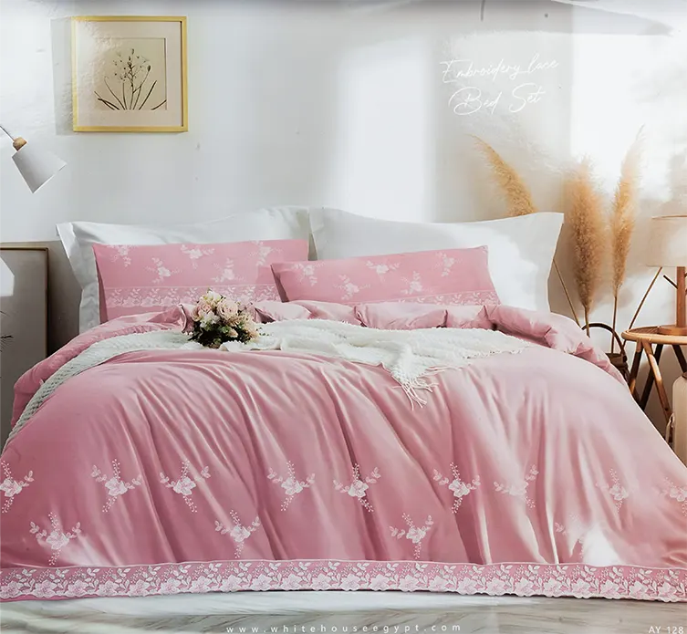 طقم ملايات سرير وايت هاوس، موديل دانتيل، مقاس 250*280 سم، 4 قطع، متعدد الألوان