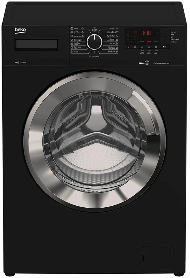 غسالة ملابس فول اوتوماتيك بيكو تحميل أمامي 8 كجم، 1200 لفة، ديجيتال، بخار، انفرتر، اسود، WTV 8612 XBCI