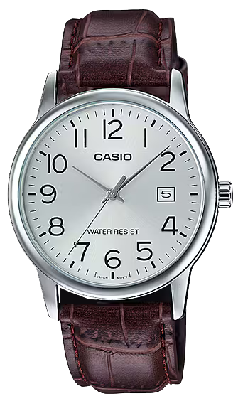 Casio Men's Watch, Analog , Round Dial , Leather Strap , Silver Frame , MTP-V002L-7B2UDF