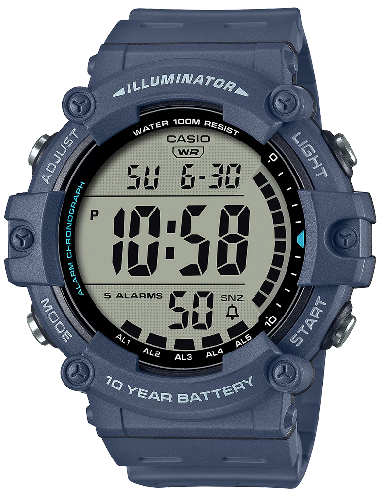 ساعة كاسيو الرقمية للرجال، مينا دائرية، ستراب من الراتنج ، إطار أزرق داكن ، AE-1500WH-2AVDF