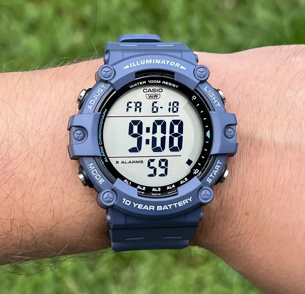 ساعة كاسيو الرقمية للرجال، مينا دائرية، ستراب من الراتنج ، إطار أزرق داكن ، AE-1500WH-2AVDF