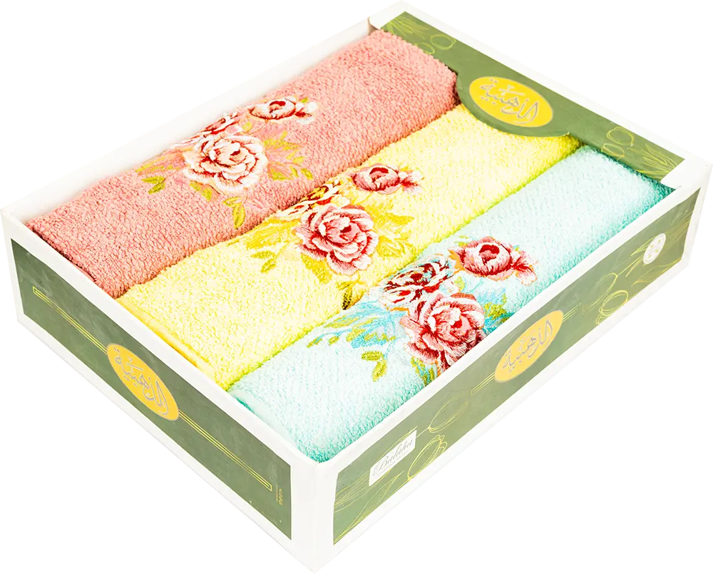 طقم فوط الذهبية مطرز ، 3 قطع ، مقاس 60 - 120 سم ، متعددة الألوان والأشكال