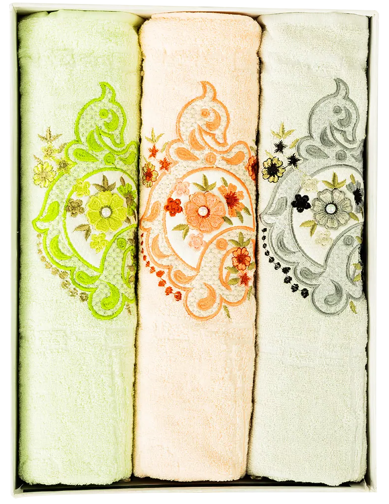 طقم فوط الذهبية مطرز ، 3 قطع ، مقاس 60 - 120 سم ، متعددة الألوان والأشكال