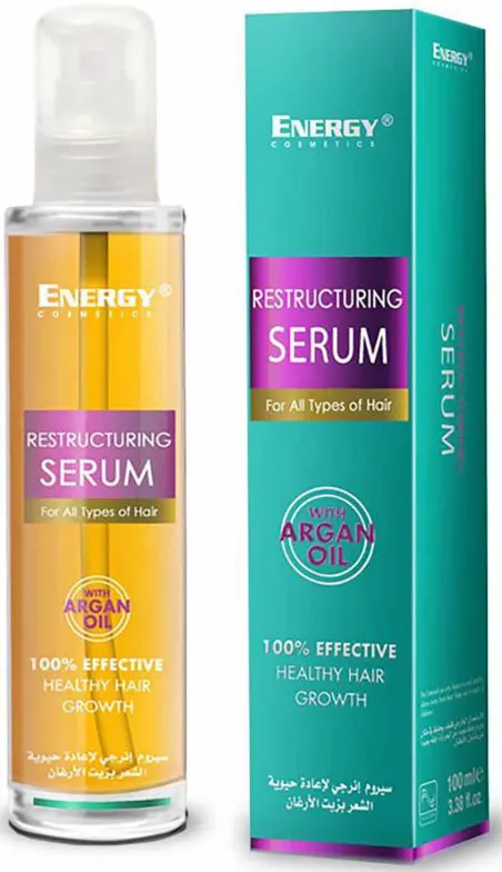 سيروم شعر انيرجي كوزمتكس لاعادة حيوية الشعر بزيت الارجان لجميع انواع الشعر، 100 مل