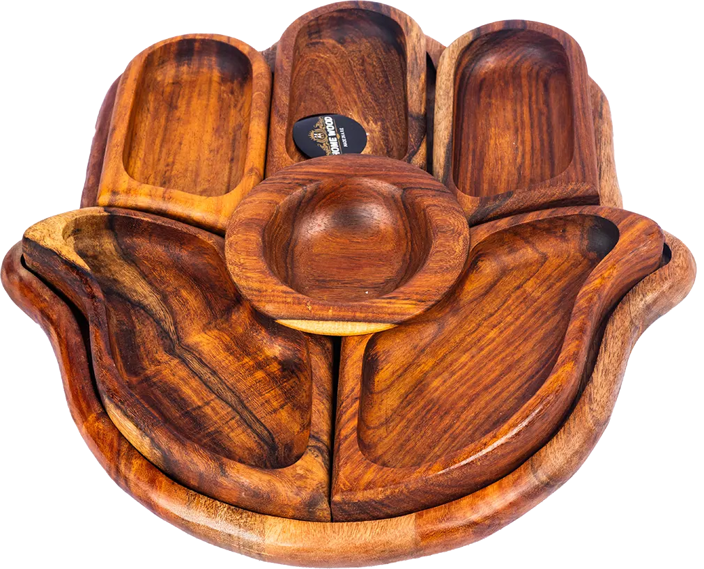 طبق تسالى هوم وود ، علي شكل كف ، 30*32 سم، كبير ، بني