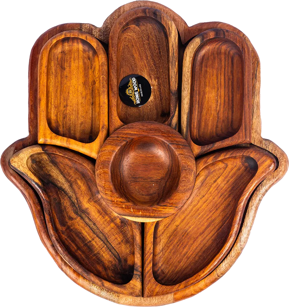 طبق تسالى هوم وود ، علي شكل كف ، 30*32 سم، كبير ، بني