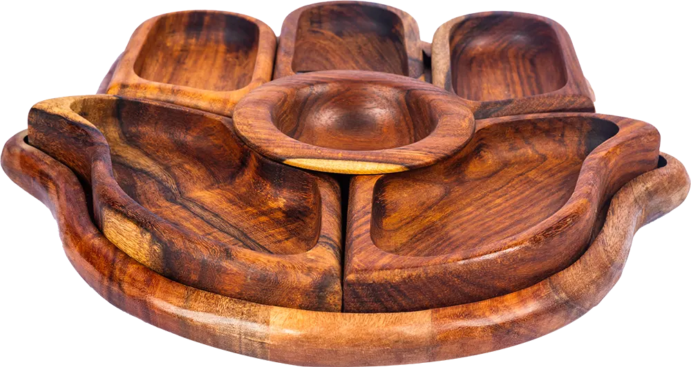 طبق تسالى هوم وود ، علي شكل كف ، 30*32 سم، كبير ، بني