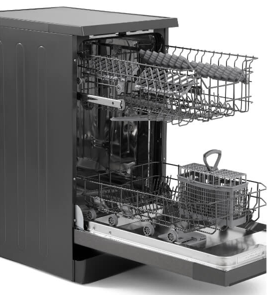 غسالة أطباق وايت بوينت ، 10 فرد ، 45 سم ، 5 برامج ، شاشة ديجيتال ، نصف حمولة ، رمادي ، WPD105DB