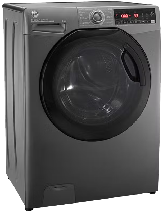 غسالة ملابس فول اوتوماتيك هوفر  تحميل أمامي ، 8 كيلو ، 1300 لفه ، شاشة ديجيتال ، موتور انفرتر ، خاصية البخار ، سيلفر ، H3WS38TAMF7R-ELA