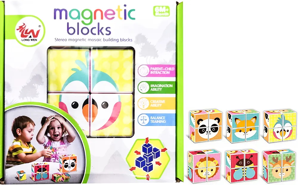 مكعبات مغناطيس أشكال حيوانات، 4 قطع، متعددة الألوان، موديل 6001A