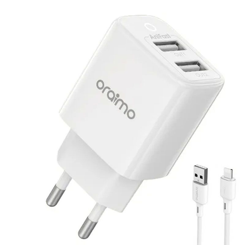 شاحن سريع من أوريمو ، منفذ يو اس بي مزدوج ، 12 وات ، كابل يو اس بي ايه الى لايتنينج ، 1.5 متر ، ابيض ، OCW-67D-L53