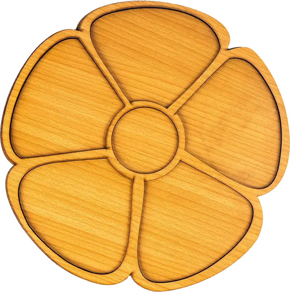 طبق تسالي خشب على شكل ورده، أصفر