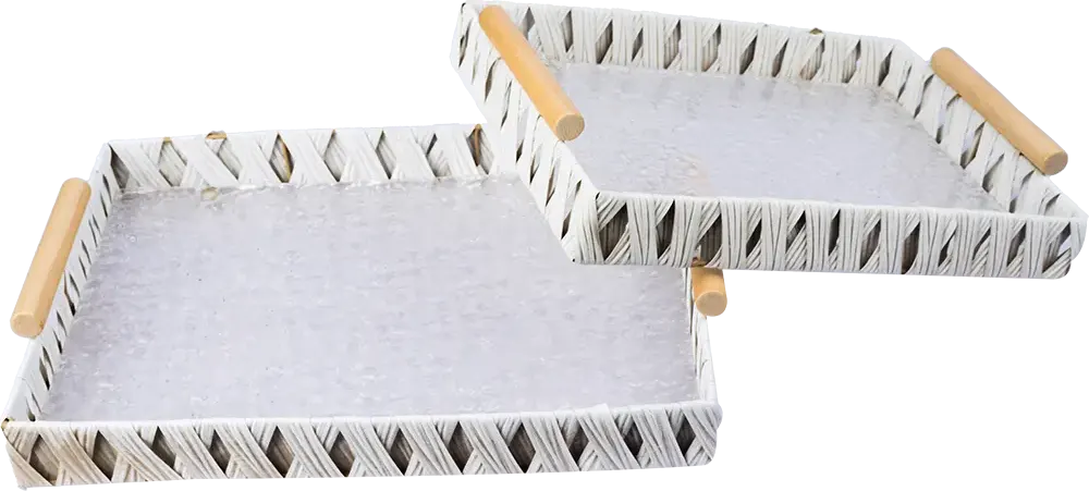 طقم صنية مستطيلة خوص ، 2 قطعة، بيد خشبية، ألوان متعددة، موديل 12689