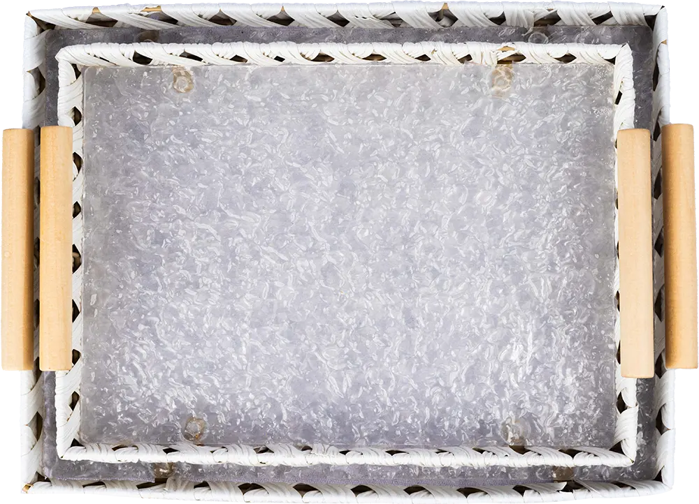 طقم صنية مستطيلة خوص ، 2 قطعة، بيد خشبية، ألوان متعددة، موديل 12689